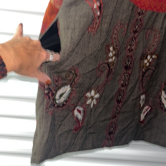 Soft Surroundings Izmir Patchwork Cardigan Jacket Sz Med Brown Embroidery Boho - Picture 7 of 9